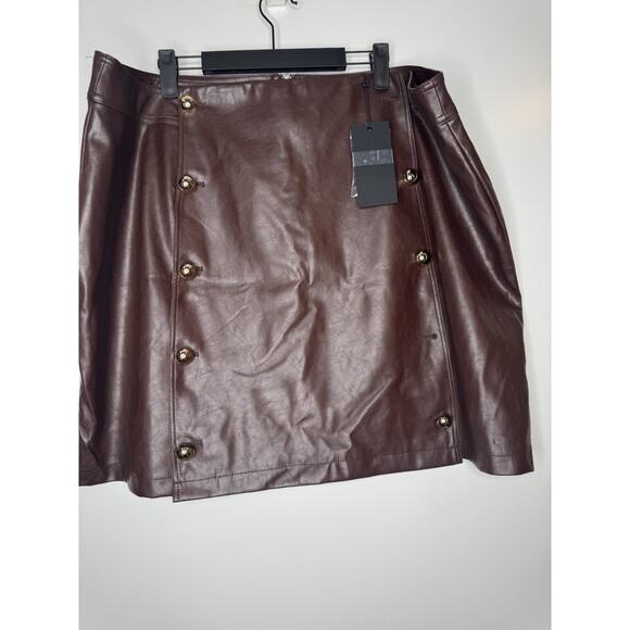 Kendall Kylie Plus Size Faux Leather Button Skirt Brown Size 3X New With Tags - Picture 2 of 12